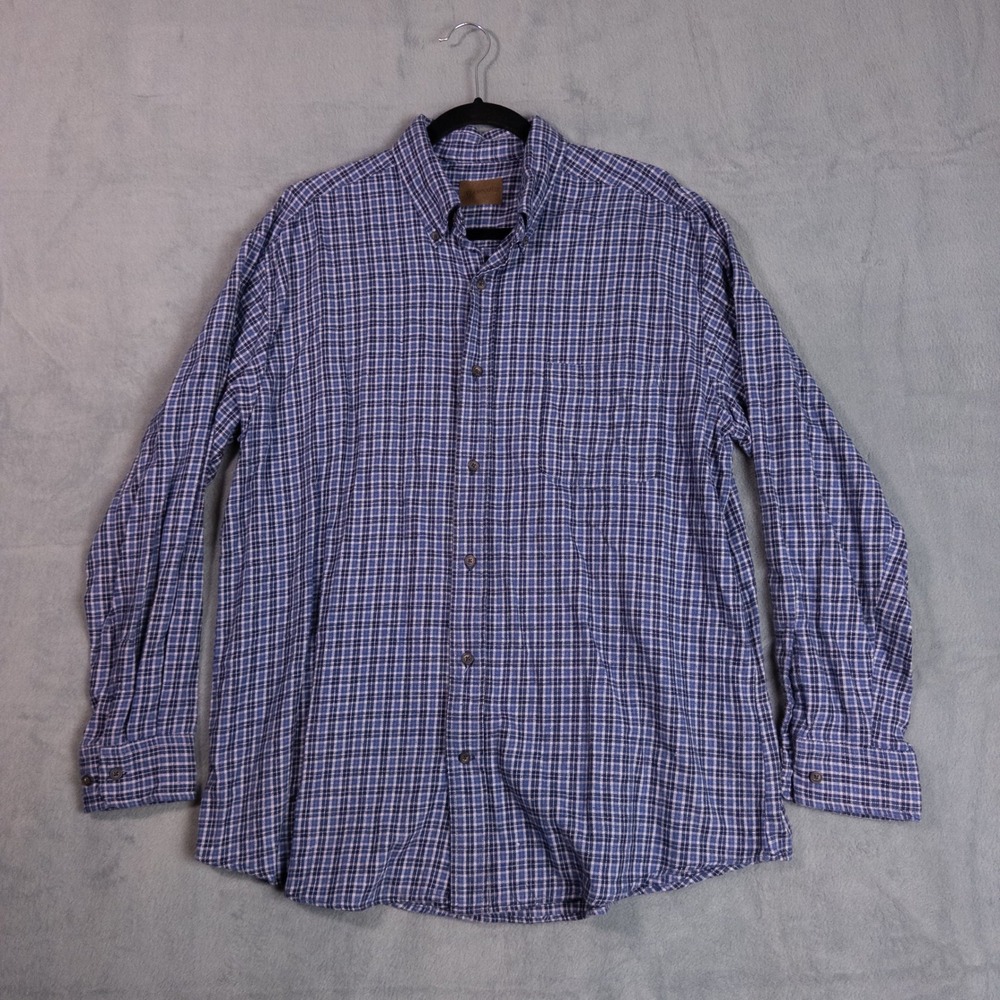 St. John's Bay Button Down Shirt Mens Large Blue Plaid Long Sleeve